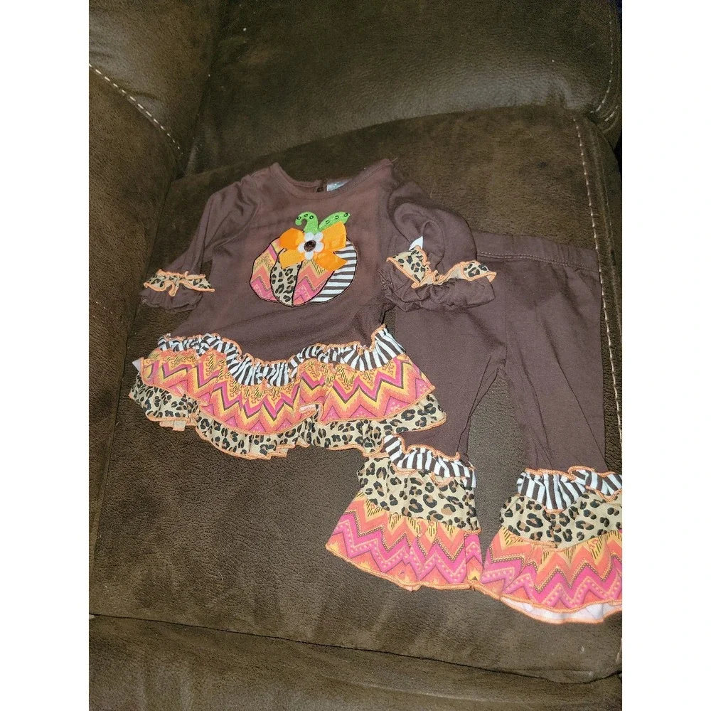 Rare editions fall Halloween pumpkin dress and leggings size 6 months